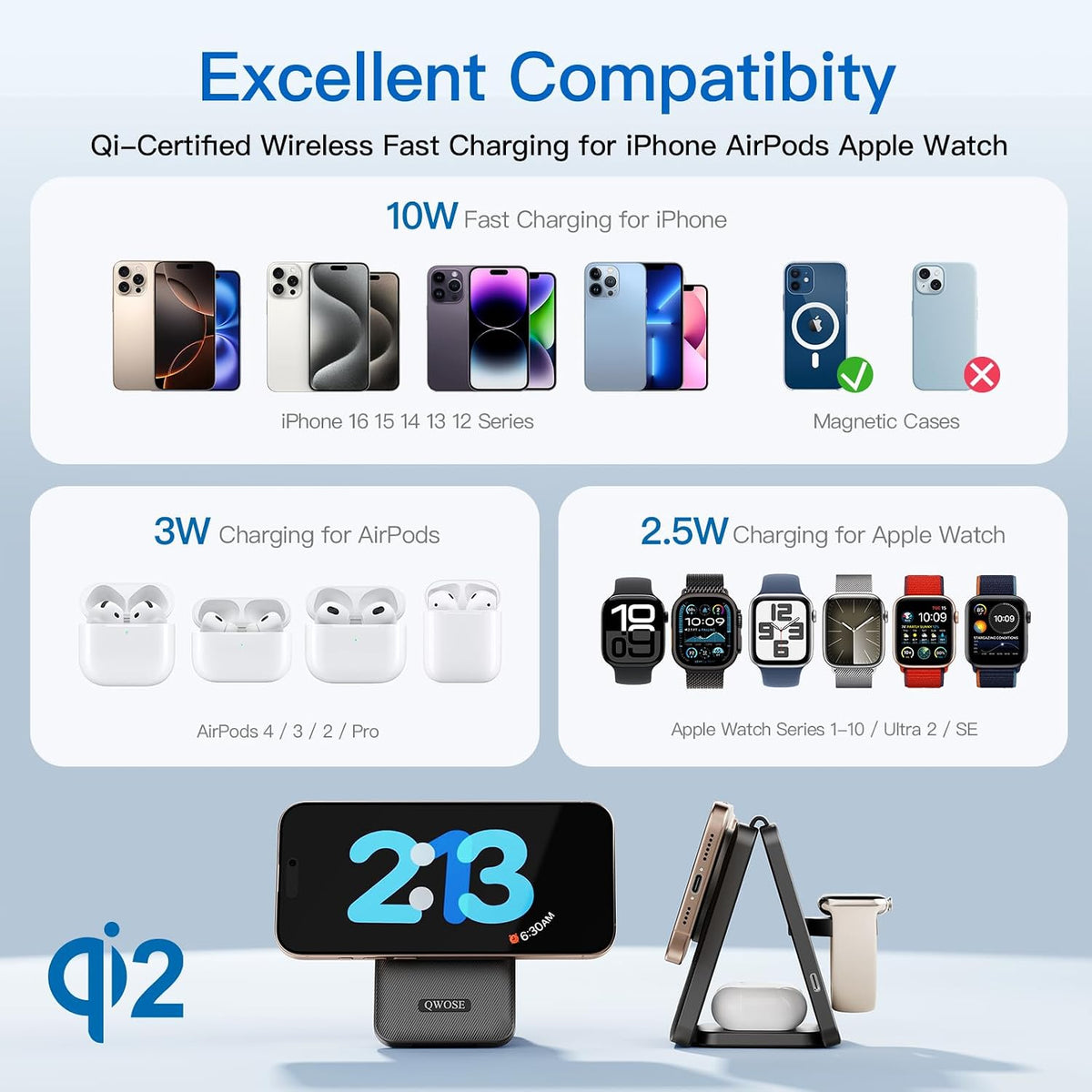 2026 Traveling Wireless Fast Charging Station Magnetic 3 in 1 Charger
