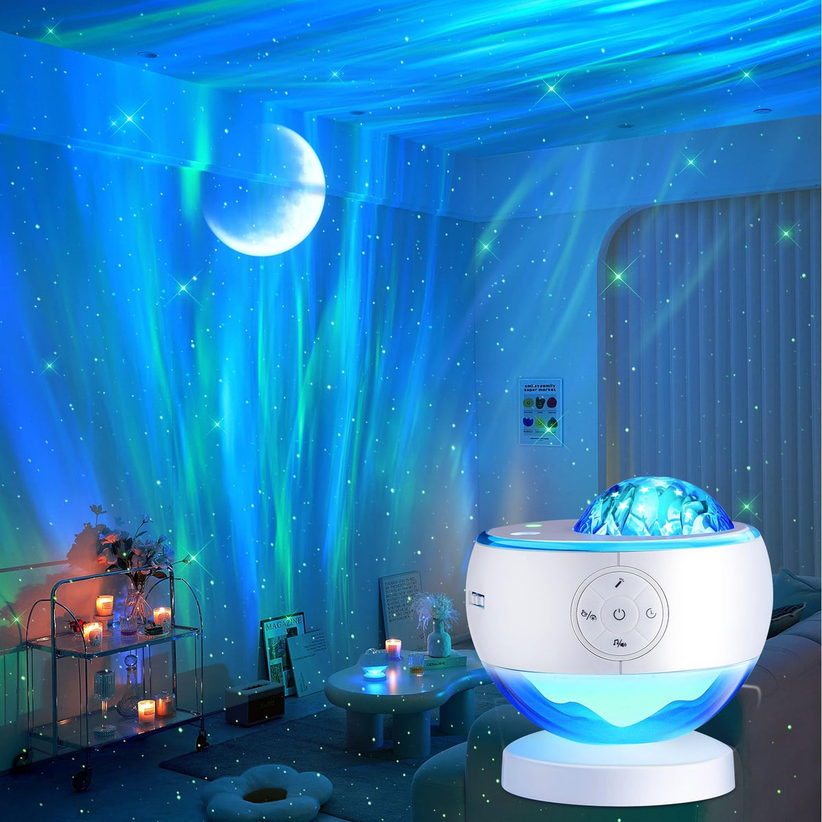 Northern Lights Projector Galaxy Projector with 300+ Light Effects Sound Machine, LED Star Projector Aurora Light, Remote Control, 15 White Noises Bluetooth Speaker Birthday Gifts for Kids Room Decor