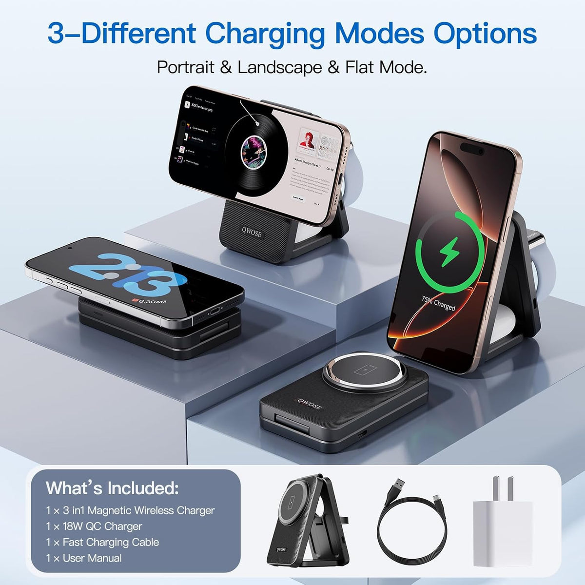 2026 Traveling Wireless Fast Charging Station Magnetic 3 in 1 Charger